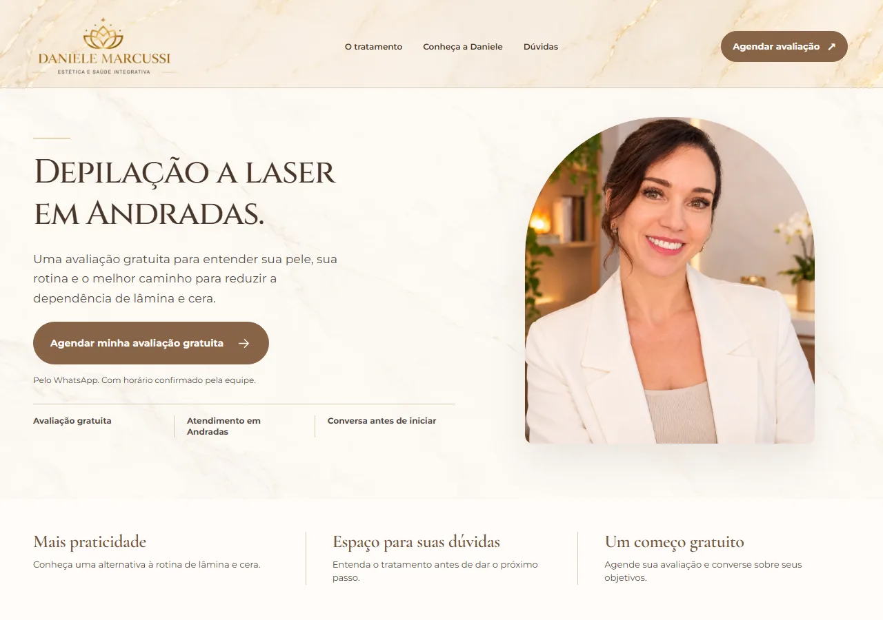 Prévia da landing page de depilação a laser da Clínica Daniele