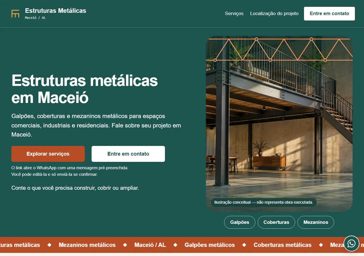 Captura de tela do site Estruturas Metálicas Maceió