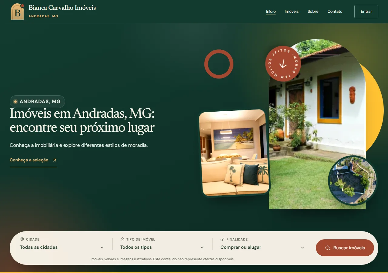 Captura de tela do site da Bianca Carvalho Imóveis
