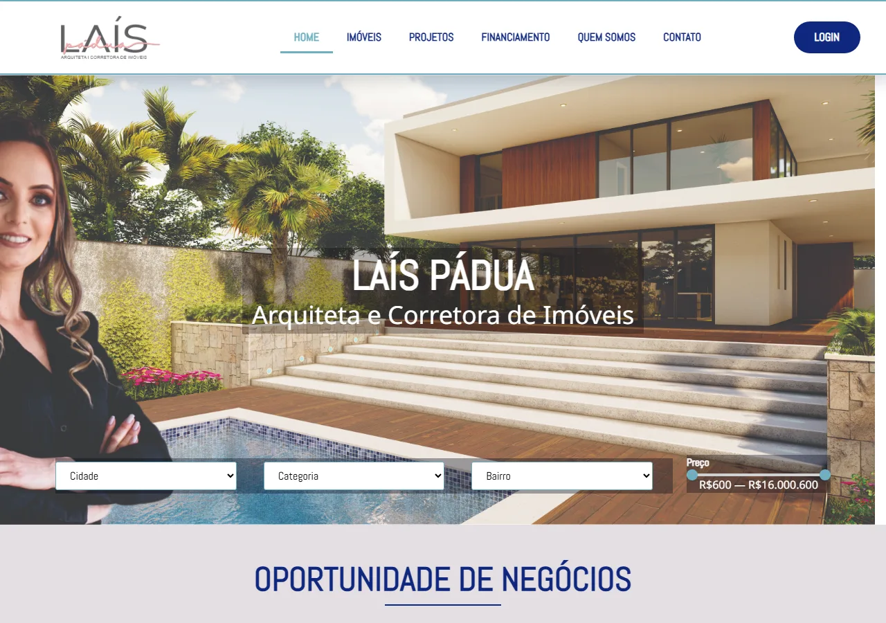 Captura de tela do site da Laís Pádua Imóveis