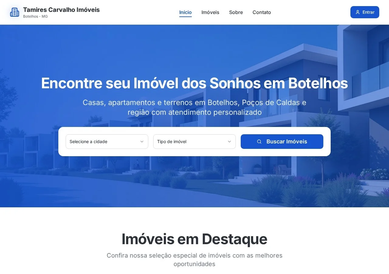 Captura de tela do projeto Tamires Imóveis